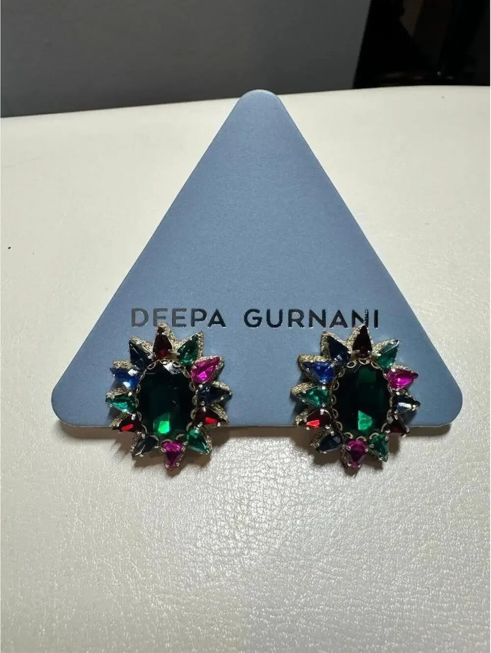 Deepa Gurnani Jewel Tone Crystal Floral Burst Earrings Statement Studs